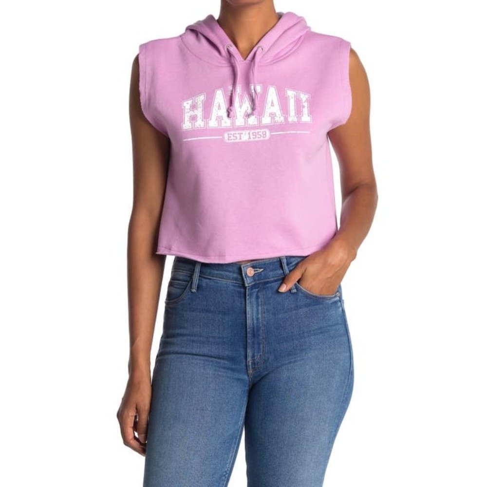 NWT Abound Purple Hawaii Graphic Sleeveless Hooded Pullover Sweatshirt M